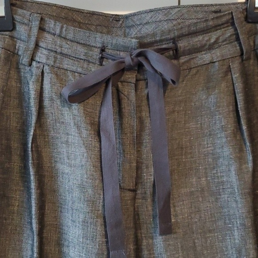 TALBOTS LINEN DRAWSTRING WIDE STRAIGHT LEG GRAY PANTS SIZE 10 BEACHY HIGH WAIST - Picture 2 of 11